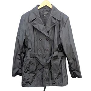 Black Trenchcoat Rain Jacket Goth Corporate coat vampire 90s belt button front M